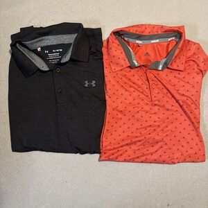 Pair of Adidas/Under Armour Golf Polo Shirts Black and Red X-Large
